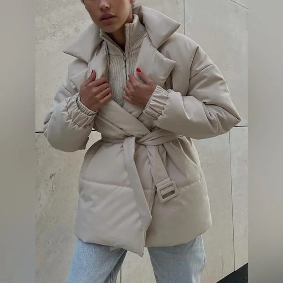 Classic Puffer Long Sleeve Winter Coat with Belt - Picture 11 of 12